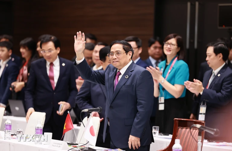 Thủ tướng Phạm Minh Chính đến dự Tọa đàm kinh doanh Việt Nam-Nhật Bản. (Ảnh: Dương Giang/TTXVN)