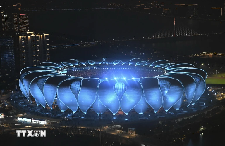 Quang cảnh Sân vận động Olympic Hàng Châu (Trung Quốc) trước Lễ Bế mạc ASIAD 2023, ngày 8/10. (Ảnh: THX/TTXVN)