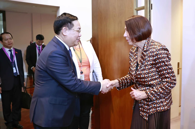 Chủ tịch Quốc hội Vương Đình Huệ với Chủ tịch Thượng viện Sue Lines. (Ảnh: Doãn Tấn/TTXVN)
