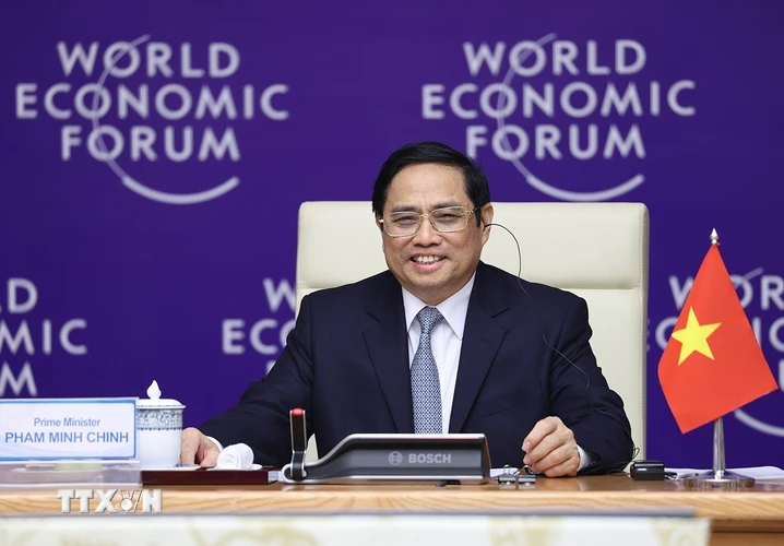 Thủ tướng Phạm Minh Chính chủ trì Đối thoại chiến lược quốc gia giữa Việt Nam và WEF. (Ảnh: Dương Giang/TTXVN)