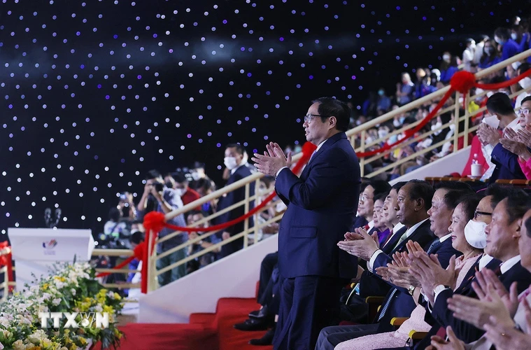 Thủ tướng Phạm Minh Chính dự lễ bế mạc Đại hội thể thao Đông Nam Á lần thứ 31. (Ảnh: Dương Giang/TTXVN)