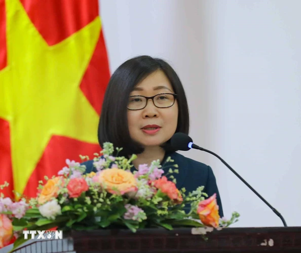 Phó Tổng giám đốc Thông tấn xã Việt Nam Đoàn Thị Tuyết Nhung phát biểu. (Ảnh: Thanh Tùng/TTXVN)