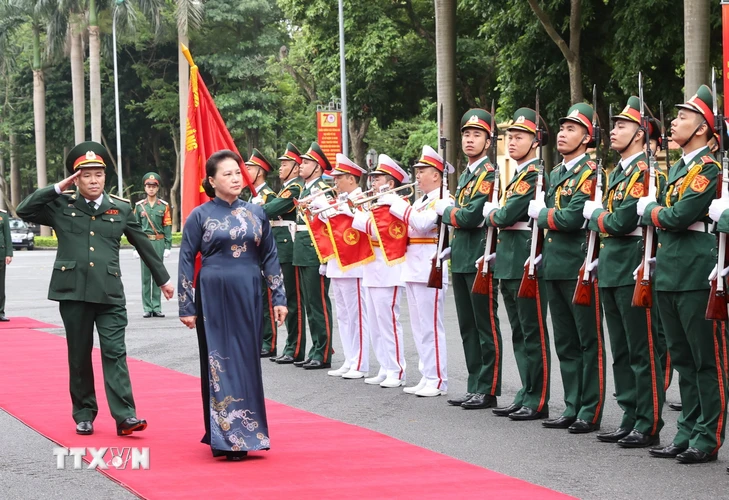 Lễ đón Chủ tịch Quốc hội Nguyễn Thị Kim Ngân. (Ảnh: Trọng Đức/TTXVN)