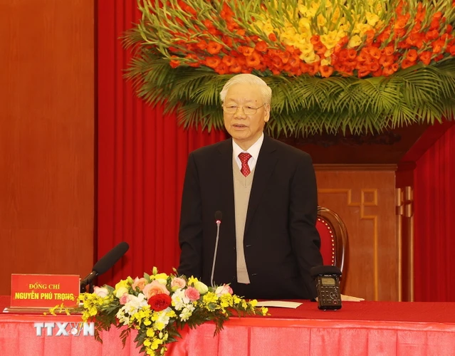 Tổng Bí thư Nguyễn Phú Trọng phát biểu tại buổi lễ. (Ảnh: Trí Dũng/TTXVN)