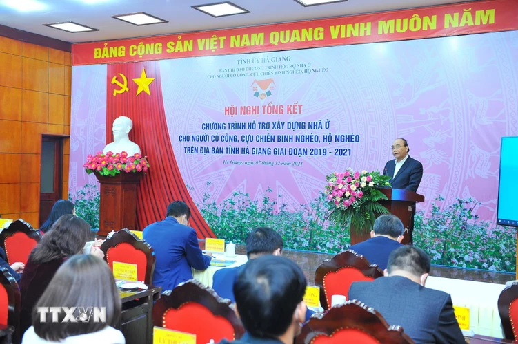 Chủ tịch nước Nguyễn Xuân Phúc phát biểu tại Hội nghị. (Ảnh: Minh Đức/TTXVN)