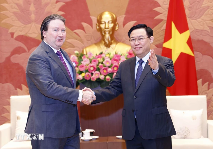Chủ tịch Quốc hội Vương Đình Huệ tiếp Đại sứ Hoa Kỳ tại Việt Nam Marc E. Knapper. (Ảnh: Doãn Tấn/TTXVN)