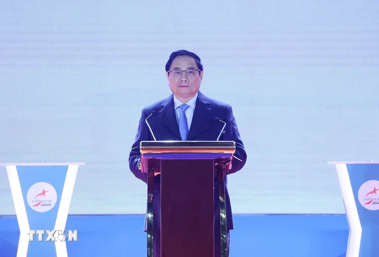 Thủ tướng Phạm Minh Chính phát biểu tại Lễ khai mạc Triển lãm Quốc phòng quốc tế Việt Nam 2022. (Ảnh: Dương Giang/TTXVN)