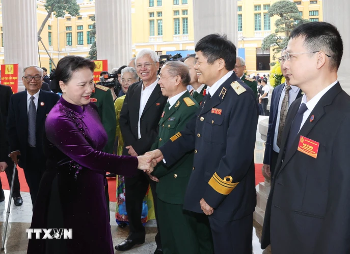 Chủ tịch Quốc hội Nguyễn Thị Kim Ngân và các đại biểu tại Lễ khánh thành Trụ sở Tòa án nhân dân tối cao. (Ảnh: Trọng Đức/TTXVN)