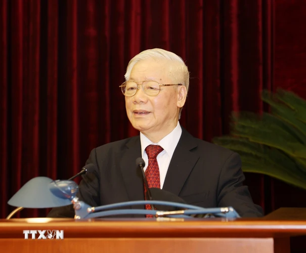 Tổng Bí thư, Chủ tịch nước Nguyễn Phú Trọng phát biểu bế mạc hội nghị. (Ảnh: Trí Dũng/TTXVN)