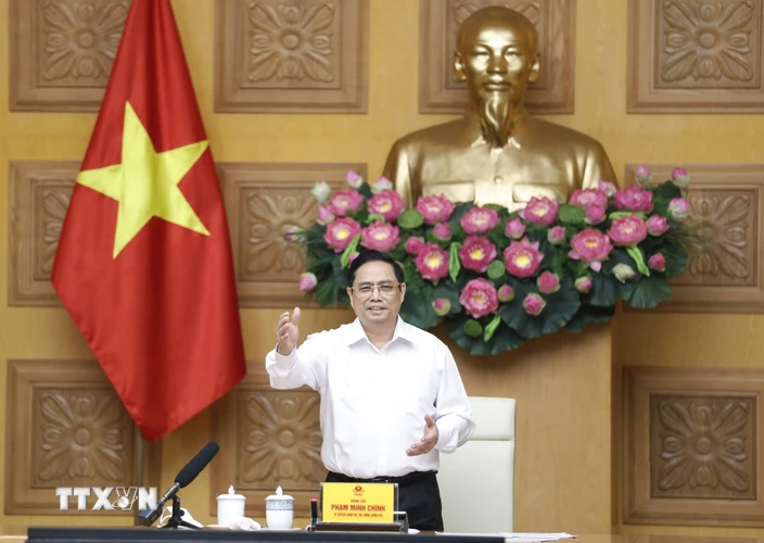 Thủ tướng Phạm Minh Chính phát biểu kết tại buổi làm việc. (Ảnh: Dương Giang/TTXVN)
