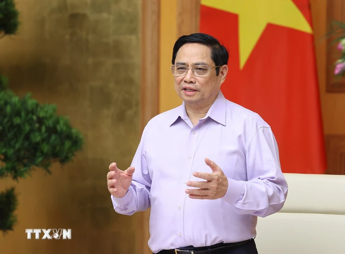  Thủ tướng Phạm Minh Chính chủ trì Hội nghị trực tuyến toàn quốc với các bộ, ngành Trung ương và địa phương về đẩy nhanh tiến độ thực hiện giải ngân vốn đầu tư công. (Ảnh: Dương Giang/TTXVN)