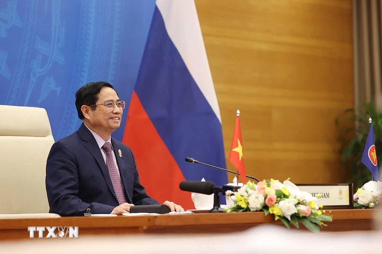 Thủ tướng Phạm Minh Chính phát biểu tại Hội nghị cấp cao ASEAN-Nga lần thứ 4. (Ảnh: Dương Giang/TTXVN)