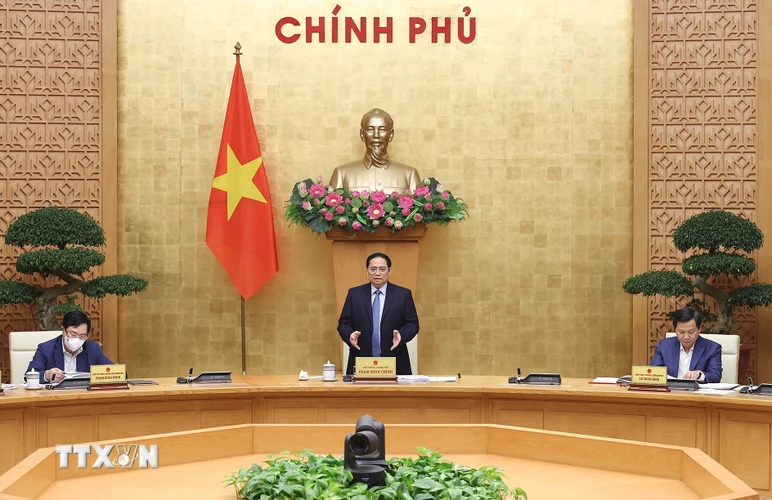Sáng 3/3, tại Trụ sở Chính phủ, Thủ tướng Phạm Minh Chính chủ trì Phiên họp Chính phủ thường kỳ tháng Hai năm 2022. (Ảnh: Dương Giang/TTXVN)