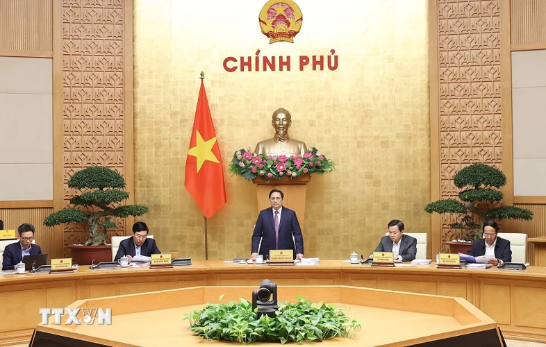 Ngày 4/4, tại Trụ sở Chính phủ, Thủ tướng Chính phủ Phạm Minh Chính chủ trì phiên họp Chính phủ thường kỳ tháng 3/2022. (Ảnh: Dương Giang/TTXVN)