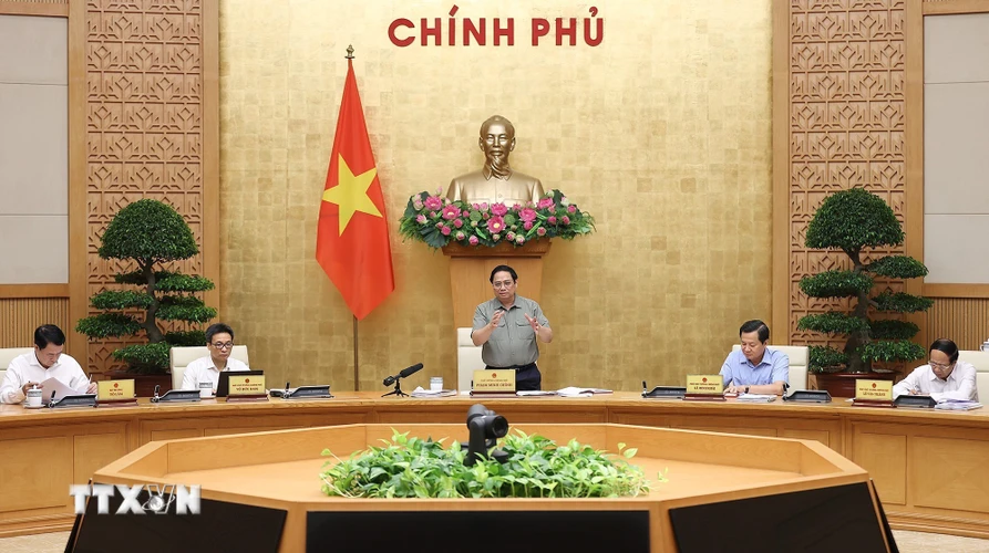Sáng 22/9, tại Hà Nội, Thủ tướng Phạm Minh Chính đã chủ trì phiên họp Chính phủ chuyên đề về xây pháp luật tháng 9 năm 2022. (Ảnh: Dương Giang/TTXVN)