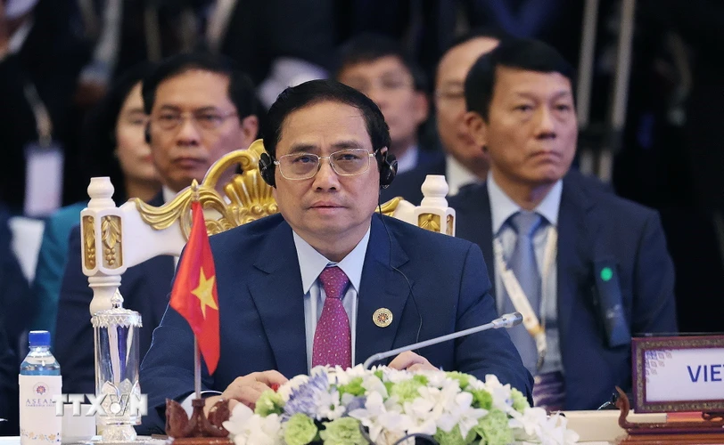 Thủ tướng Phạm Minh Chính dự Hội nghị Cấp cao ASEAN +3 lần thứ 25. (Ảnh: Dương Giang/TTXVN)