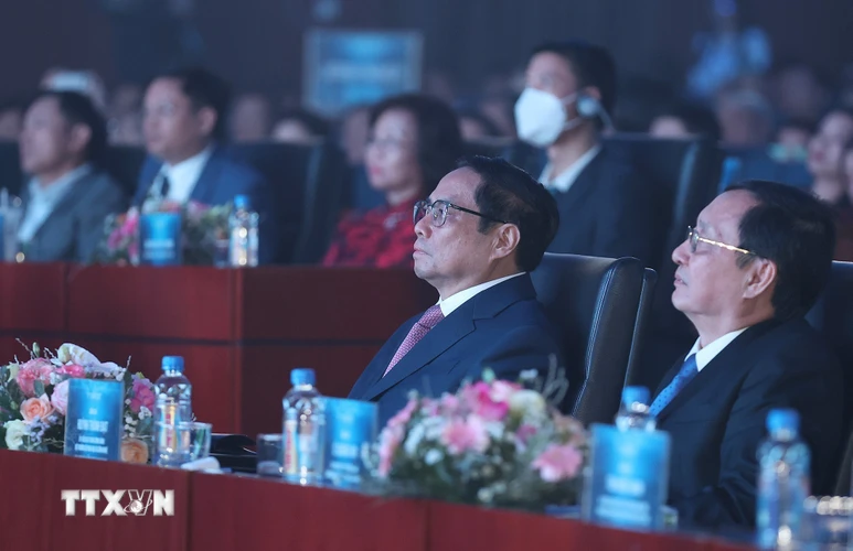 Thủ tướng Phạm Minh Chính dự chương trình Dấu ấn TECHFEST Việt Nam 2022. (Ảnh: Dương Giang/TTXVN)