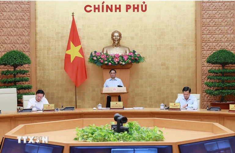 Thủ tướng Phạm Minh Chính chủ trì Phiên họp Chính phủ thường kỳ tháng 7/2023. (Ảnh: Dương Giang/TTXVN)