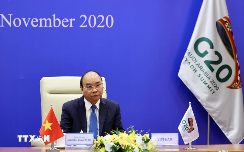 Thủ tướng Nguyễn Xuân Phúc tham dự Hội nghị thượng đỉnh nhóm các nền kinh tế phát triển và mới nổi hàng đầu thế giới-G20. (Ảnh: Thống Nhất/TTXVN)