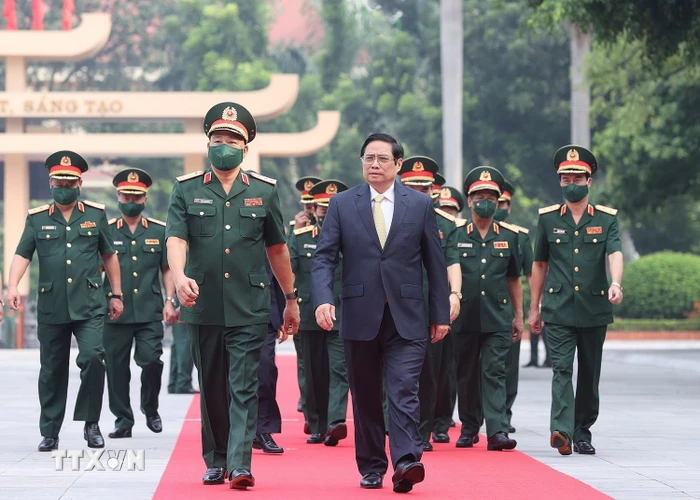  Thủ tướng Phạm Minh Chính đến dự Lễ khai giảng năm học 2021-2022 của Học viện Quốc phòng. (Ảnh: Dương Giang/TTXVN)