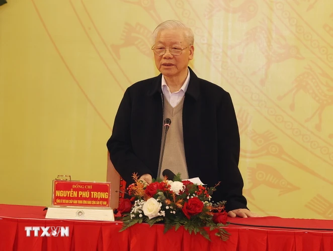  Tổng Bí thư Nguyễn Phú Trọng phát biểu chỉ đạo hội nghị. (Ảnh: Trí Dũng/TTXVN)