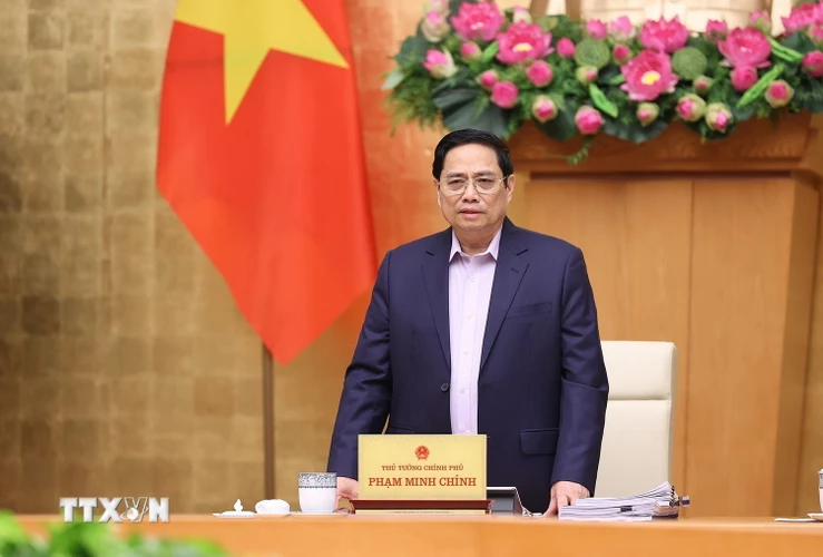  Thủ tướng Phạm Minh Chính chủ trì phiên họp Chính phủ chuyên đề xây dựng pháp luật tháng Hai. (Ảnh: Dương Giang/TTXVN)