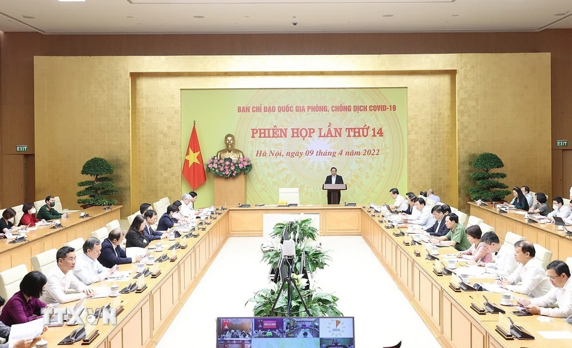  Sáng 9/4, Thủ tướng Phạm Minh Chính chủ trì phiên họp lần thứ 14 Ban Chỉ đạo quốc gia phòng, chống dịch COVID-19. (Ảnh: Dương Giang/TTXVN)