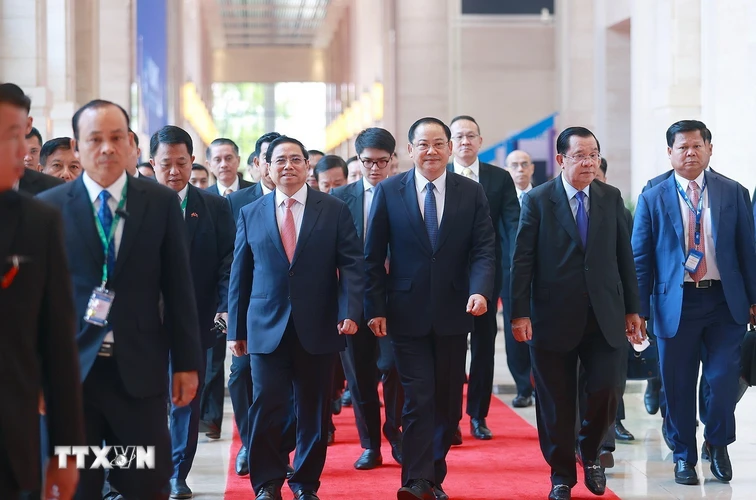 Thủ tướng Phạm Minh Chính đến dự Phiên toàn thể Hội nghị cấp cao Ủy hội sông Mekong quốc tế lần thứ tư. (Ảnh: Dương Giang/TTXVN)