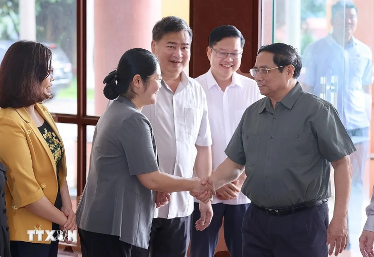 Sáng 16/7, tại Bắc Kạn, Thủ tướng Phạm Minh Chính và đại biểu dự buổi làm việc với lãnh đạo chủ chốt tỉnh. (Ảnh: Dương Giang/TTXVN) 