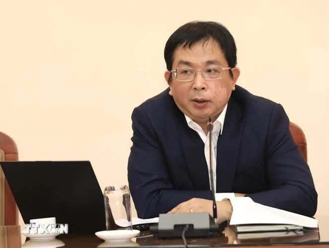 Phó Tổng Giám đốc TTXVN Nguyễn Tuấn Hùng, thành viên Tiểu ban Thông tin-Truyền thông SEA Games 31 phát biểu. (Ảnh: Hoàng Hiếu/TTXVN)
