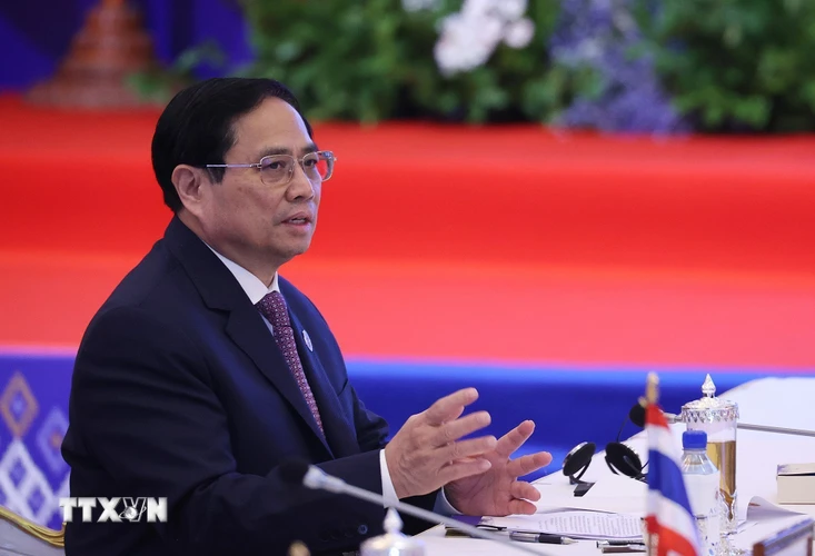 Thủ tướng Phạm Minh Chính phát biểu tại Hội nghị Cấp cao ASEAN-Đông Á (EAS) lần thứ 17. (Ảnh: Dương Giang/TTXVN)