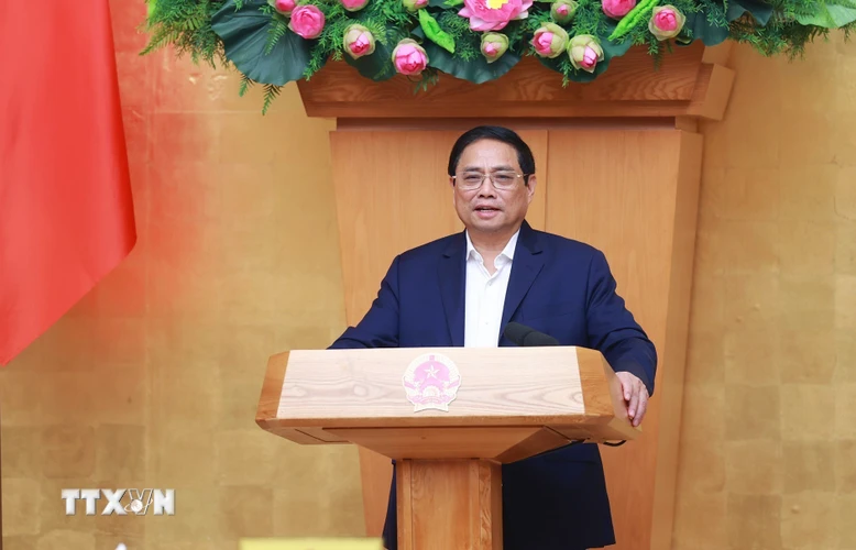 Sáng 3/3, tại Hà Nội, Thủ tướng Phạm Minh Chính chủ trì phiên họp Chính phủ thường kỳ tháng 2/2023. (Ảnh: Dương Giang/TTXVN)