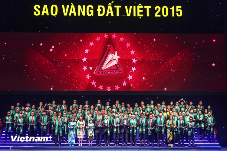 Ngày 4/10, Ban tổ chức Giải thưởng Sao Vàng đất Việt đã tổ chức lễ trao giải tại Trung tâm Hội nghị Quốc gia. (Ảnh: Minh Sơn/Vietnam+)