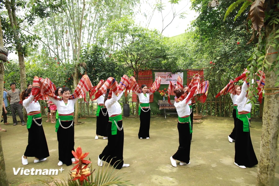 Câu lạc bộ dân ca dân vũ địa phương quy tụ người dân thuộc các tầng lớp luyện tập và trao truyền vốn cổ. (Ảnh: Mai Mai/Vietnam+)