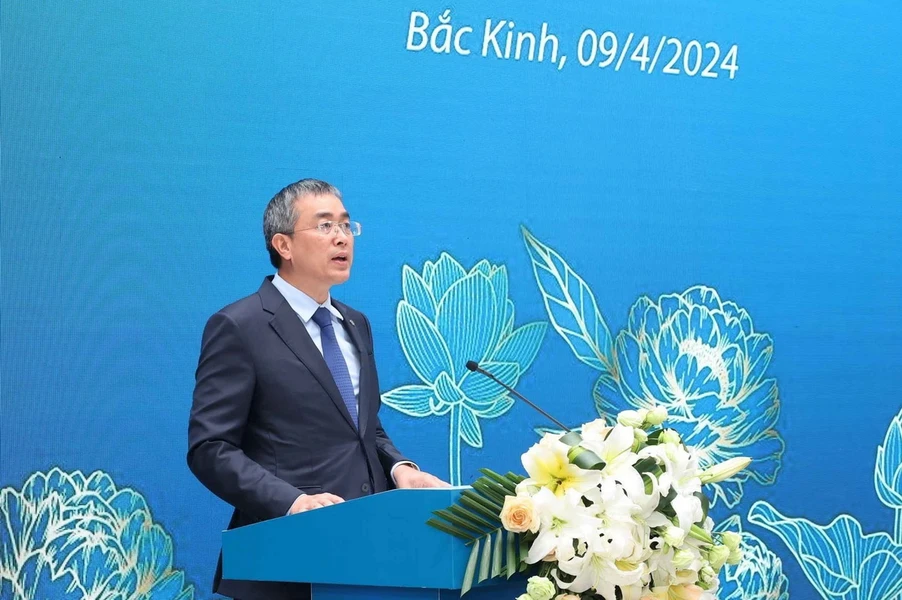 Chủ tịch Hội đồng quản trị Vietnam Airlines Đặng Ngọc Hòa phát biểu. (Ảnh: Nhan Sáng/TTXVN)