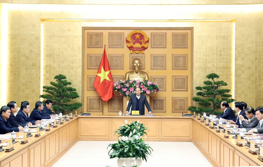 Thủ tướng Nguyễn Xuân Phúc phát biểu tại buổi làm việc với tỉnh Trà Vinh. (Ảnh: Thống Nhất/TTXVN)