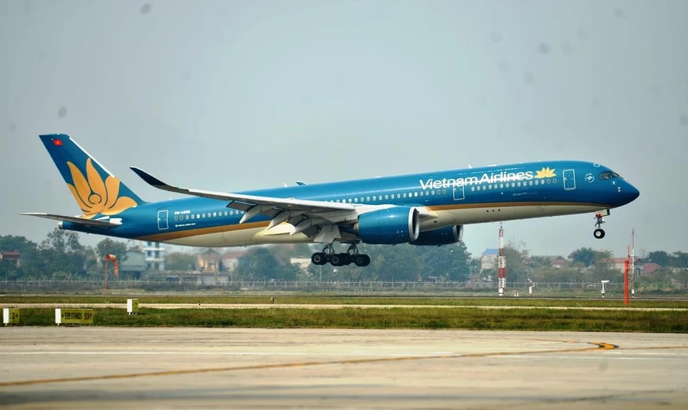 Máy bay của hãng hàng không Vietnam Airlines cất cánh tại sân bay Nội Bài. (Ảnh: CTV/Vietnam+)