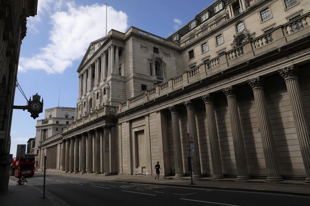 Trụ sở Ngân hàng trung ương Anh tại thủ đô London, ngày 13/4 vừa qua. (Ảnh: THX/TTXVN)