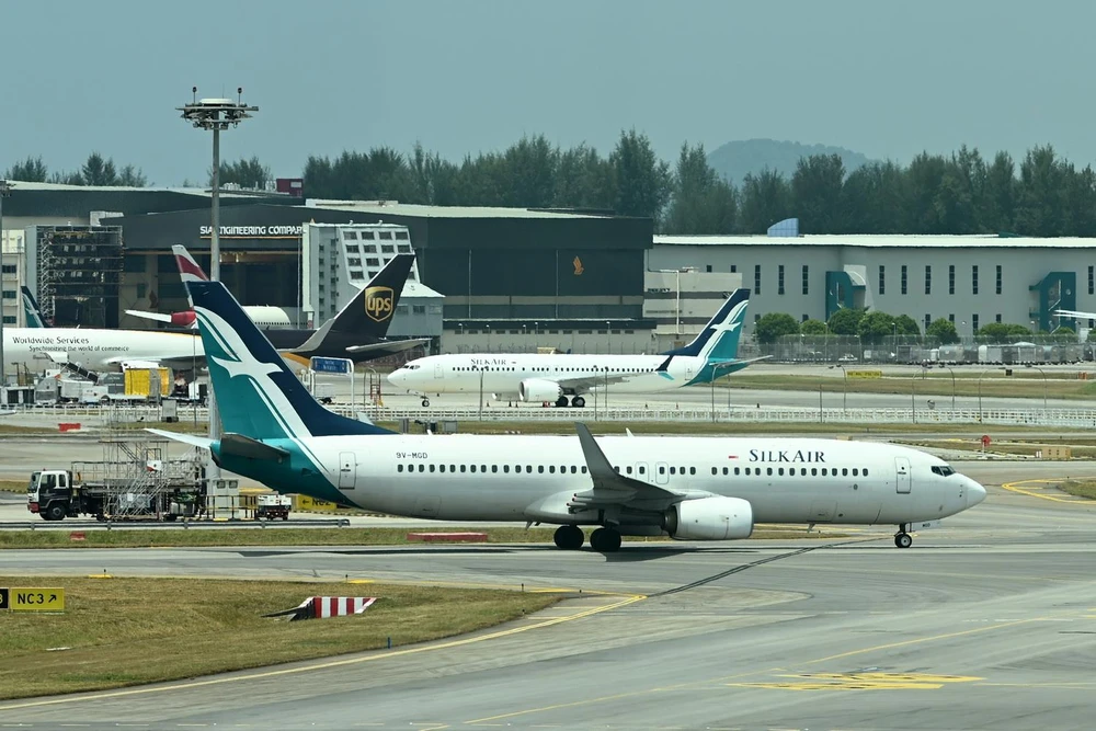 Máy bay Boeing 737 MAX tại sân bay quốc tế ở Singapore ngày 12/3/2019. (Ảnh: AFP/TTXVN)