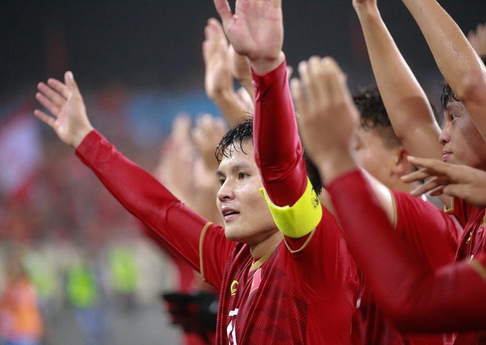 Tuyển thủ Nguyễn Quang Hải và các đồng đội tại vòng loại U23 châu Á 2020. (Ảnh: Trọng Đạt/TTXVN)