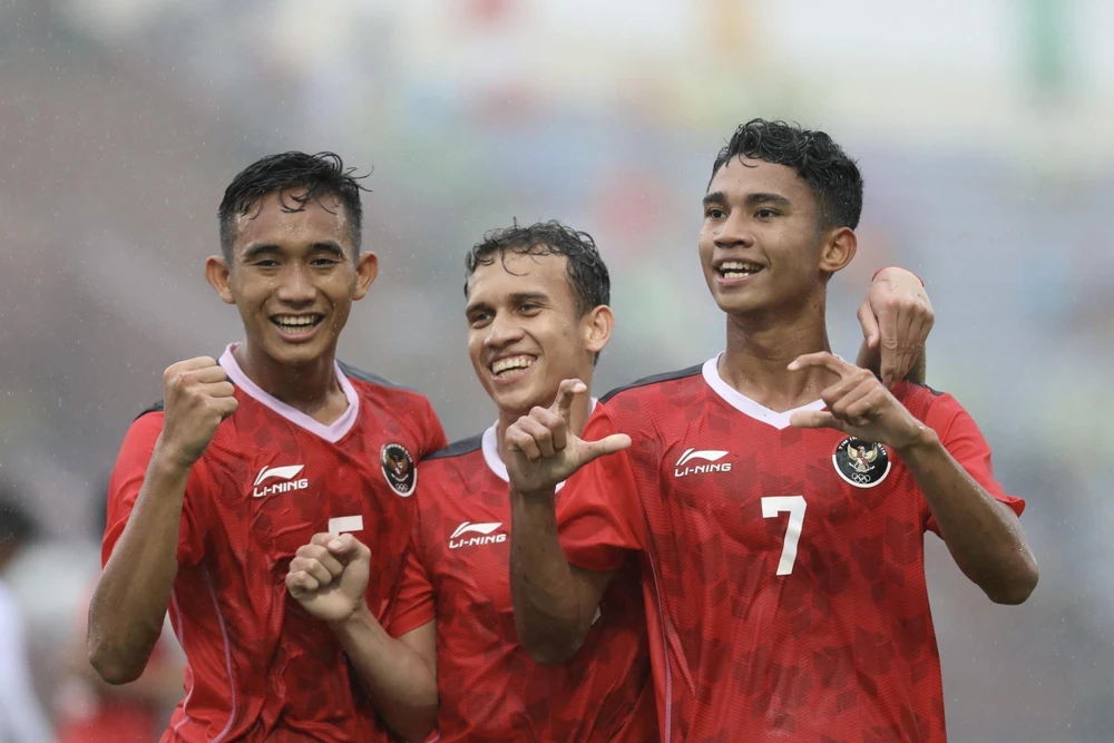 U23 Indonesia giành quyền vào bán kết môn bóng đá nam SEA Games 31. (Ảnh: Minh Quyết/TTXVN)
