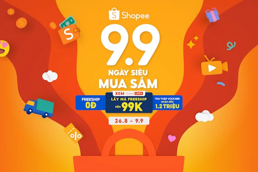 Sự kiện “9/9-Ngày siêu mua sắm” trên Shopee mang đến cho người dùng chính sách miễn phí vận chuyển và cơ hội thu thập voucher lên đến 1,2 triệu đồng. (Ảnh: shopee)