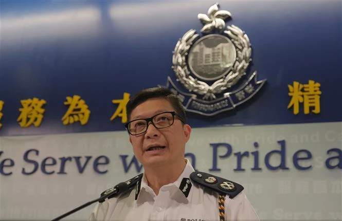 Phó Cảnh sát trưởng Đặc khu hành chính Hong Kong (Trung Quốc) Tang Ping-keung trong cuộc họp báo ngày 12/8/2019. (Ảnh: THX/TTXVN)