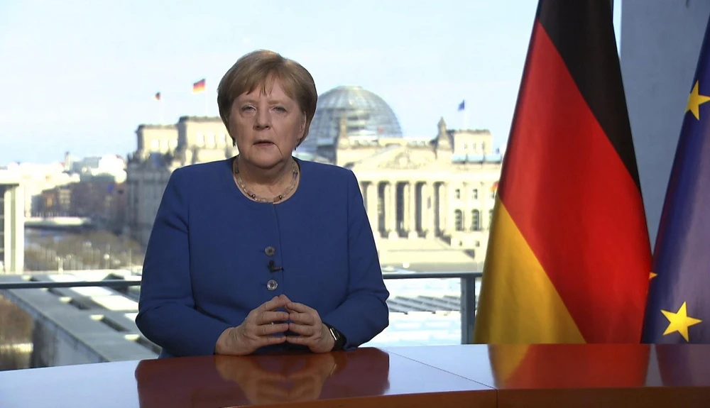 Thủ tướng Đức Angela Merkel phát biểu trên truyền hình về dịch COVID-19, tại Berlin ngày 18/3/2020. (Ảnh: AFP/TTXVN)