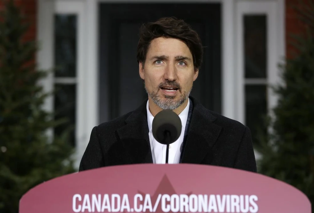 Thủ tướng Canada Justin Trudeau phát biểu với báo giới tại Ottawa ngày 29/3/2020. (Ảnh: AFP/TTXVN)