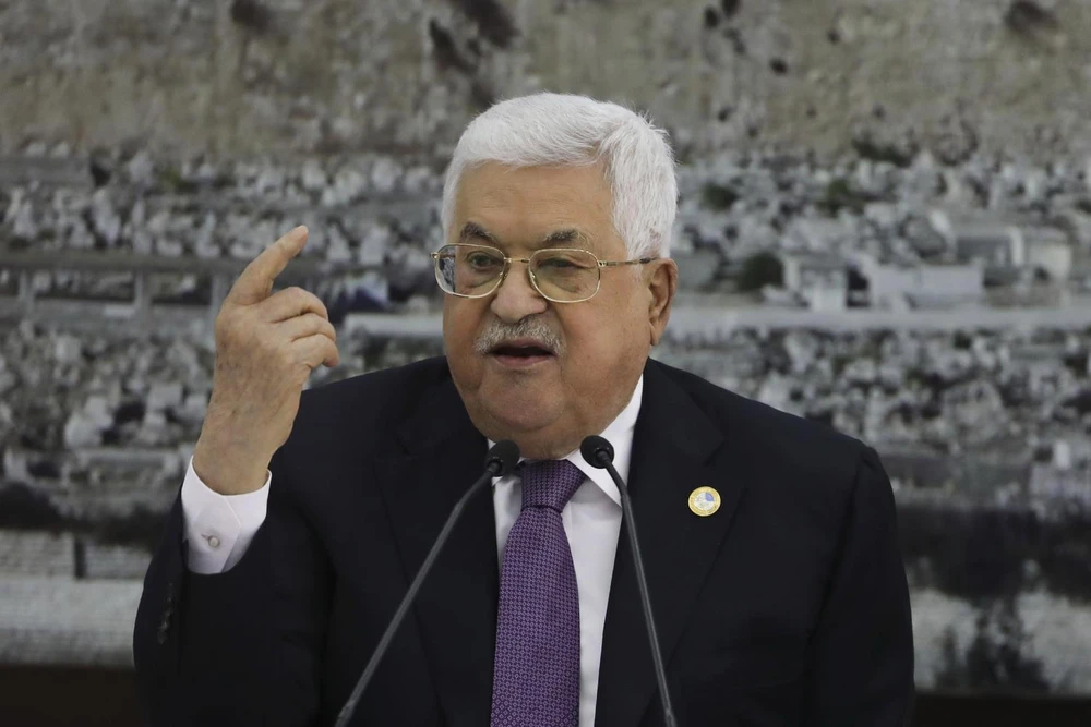 Tổng thống Palestine Mahmoud Abbas phát biểu tại một cuộc họp ở thành phố Ramallah, Khu Bờ Tây. (Ảnh: AFP/TTXVN)