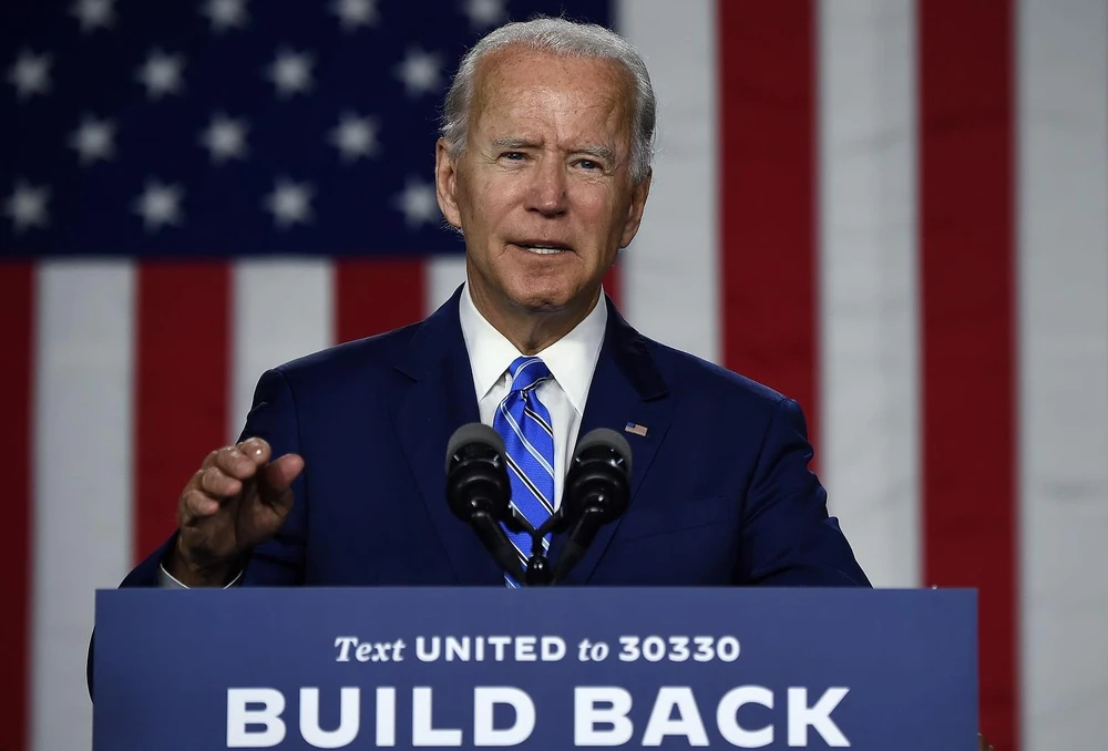 Ứng viên tranh cử Tổng thống Mỹ của đảng Dân chủ Joe Biden phát biểu tại một sự kiện ở Wilmington, Delaware (Mỹ) ngày 14/7/2020. (Ảnh: AFP/TTXVN)