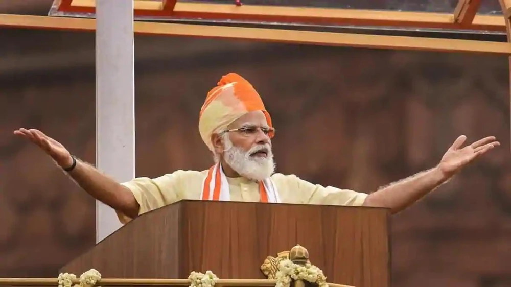 Thủ tướng Narendra Modi phát biểu tại buổi lễ nhân Quốc khánh Ấn Độ ngày 15/8/2020. (Nguồn: PTI)