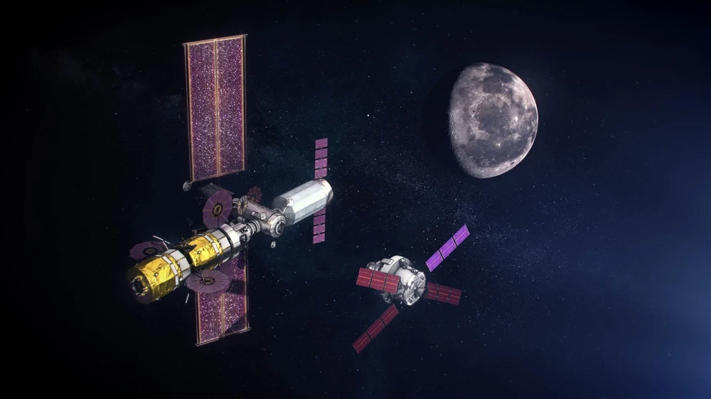Mô phỏng trạm không gian Gateway trong dự án chinh phục Mặt Trăng. (Nguồn: NASA)