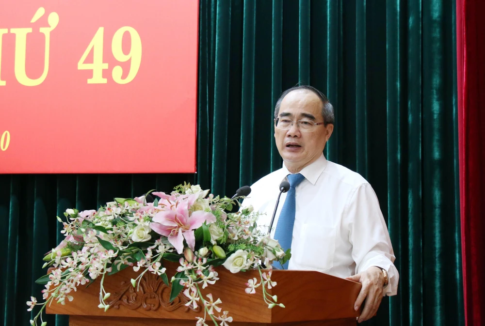 Bí thư Thành ủy Thành phố Hồ Chí Minh Nguyễn Thiện Nhân phát biểu khai mạc Hội nghị. (Ảnh: Tiến Lực/TTXVN)
